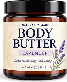A jar of lavender body butter with its label